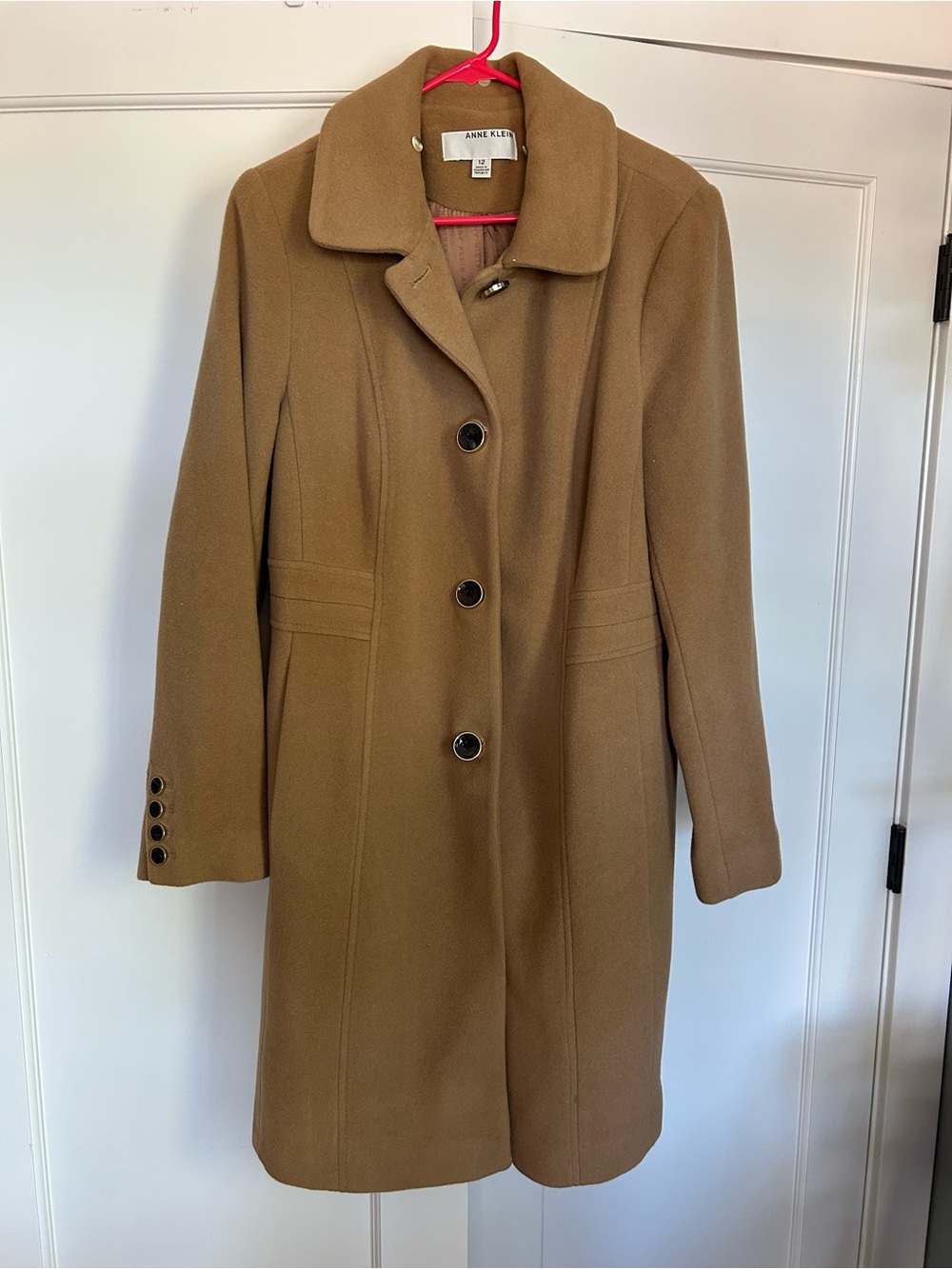 Anne Klein Mid Length Beige Camel Overcoat Wool Cashmere Blend